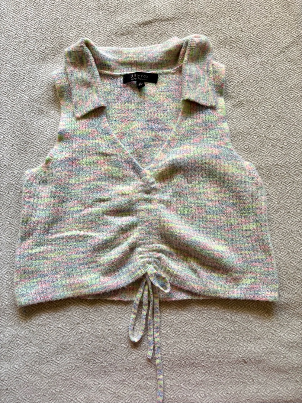 Witty Fox Pastel Multicolor Collared Knit Tank with Front Drawstring